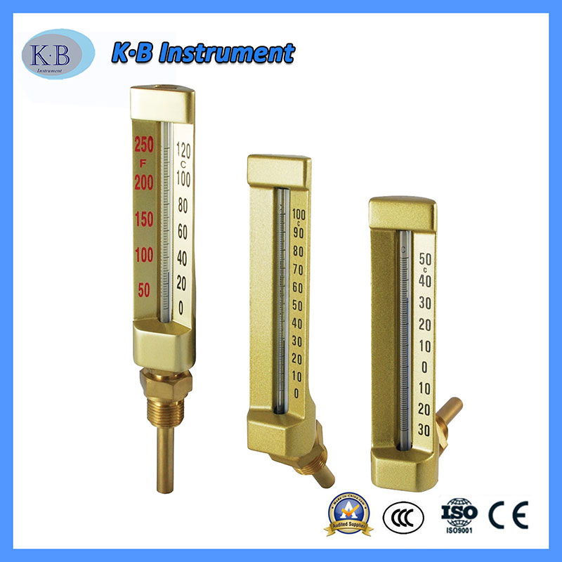 Großhandel Preis Industriethermometer V-Line Vline V Line Thermometer Winkel Straight Brass Golden Finish Glasthermometer